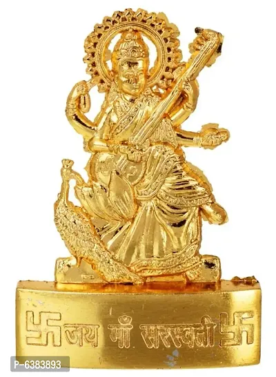 Designer Plated Goddess Saraswati Idol Showpiece Statue for Temple and Home decor-thumb0
