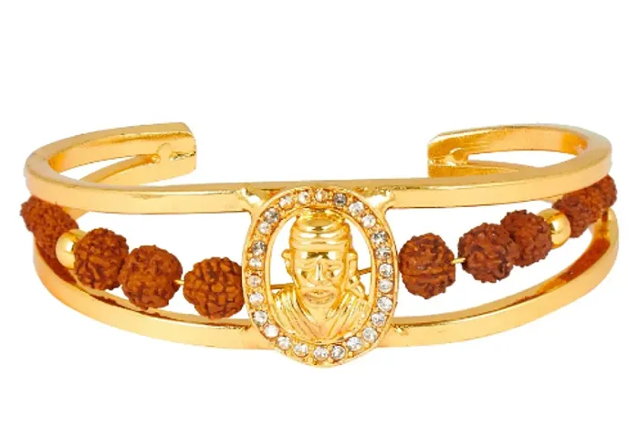 KESAR ZEMS Rudraksha and Sai Baba Adjustable Cuff Healing Bracelet Kada Free Size for Men.