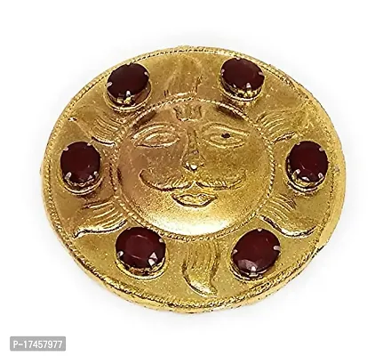 Metal Sun Face Charm Pendant with Ruby Colour Stone Pendent Locket for Unisex Pack of 3 Pcs (2 x 2 x 0.5 Cm) Golden.-thumb0