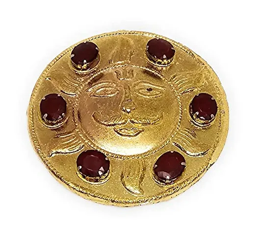 Metal Sun Face Charm Pendant with Ruby Colour Stone Pendent Locket for Unisex Pack of 3 Pcs (2 x 2 x 0.5 Cm) Golden.