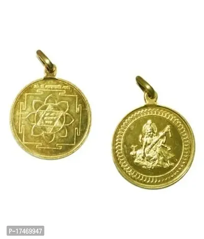 Golden Plated Brass Saraswati Yantra Pendant for Unisex In Round shape (2.5x2.5x0.1 cm)Golden)-thumb2