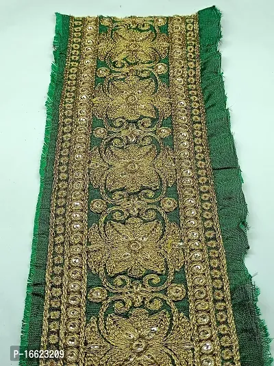 Designerbox Green Colour Lace with Golden kassab Threads Flower Design Embroidery Work Border for Bridal Dress, Gown, Dupatta, Sarees, Wedding Outfits (Pack of 7.5 Meter) Width : 9.5 cm-thumb2