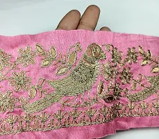Designerbox Pink Colour Lace with Bird Design Golden Threads Embroidery Work Border for Bridal Dress, Gown, Dupatta, Sarees, Wedding Outfits (Pack of 4.5 Meter) Width : 4.1 Inch-thumb1