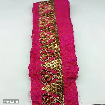 Designerbox Rani Pink Colour Lace with Golden Dori and Sequence Threads Embroidery Work Border for Bridal Dress, Gown, Dupatta, Sarees, Wedding Outfits ( Pack of 4.5 Meter) Size : 7cm