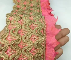 Designerbox Pink Colour Lace with Golden kassab Threads Embroidery Work Border for Bridal Dress, Gown, Dupatta, Sarees, Wedding Outfits (Pack of 4.5 Meter) Size : 5 inch-thumb1