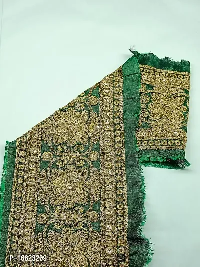 Designerbox Green Colour Lace with Golden kassab Threads Flower Design Embroidery Work Border for Bridal Dress, Gown, Dupatta, Sarees, Wedding Outfits (Pack of 7.5 Meter) Width : 9.5 cm-thumb4