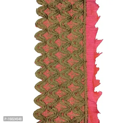 Designerbox Pink Colour Lace with Golden kassab Threads Embroidery Work Border for Bridal Dress, Gown, Dupatta, Sarees, Wedding Outfits (Pack of 4.5 Meter) Size : 5 inch-thumb3