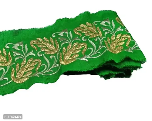 Designerbox Green lace with Light Golden kasab and Badla Embroidery Work Border for Bridal Dress, Gown, Dupatta, Sarees, Wedding Outfits (Pack of 1.9 Meter) Width : 3 Inch-thumb2