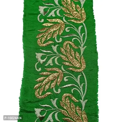 Designerbox Green lace with Light Golden kasab and Badla Embroidery Work Border for Bridal Dress, Gown, Dupatta, Sarees, Wedding Outfits (Pack of 1.9 Meter) Width : 3 Inch