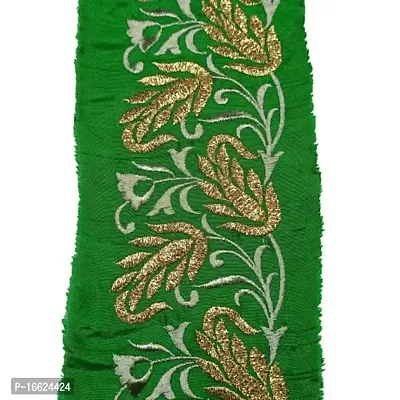 Designerbox Green lace with Light Golden kasab and Badla Embroidery Work Border for Bridal Dress, Gown, Dupatta, Sarees, Wedding Outfits (Pack of 1.9 Meter) Width : 3 Inch-thumb0