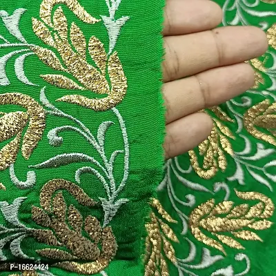 Designerbox Green lace with Light Golden kasab and Badla Embroidery Work Border for Bridal Dress, Gown, Dupatta, Sarees, Wedding Outfits (Pack of 1.9 Meter) Width : 3 Inch-thumb5