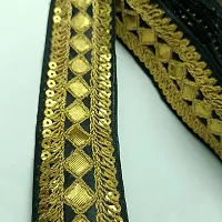 Designerbox Black Colour Lace with Golden Dori and Sequence Threads Embroidery Work Border for Bridal Dress, Gown, Dupatta, Sarees, Wedding Outfits ( Pack of 9 Meter) Size : 4.3cm-thumb2
