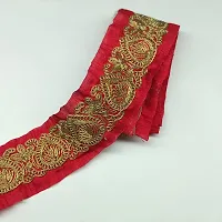 Designerbox Red Colour Lace with Golden Dori Threads Drop Design Embroidery Work Border for Bridal Dress, Gown, Dupatta, Sarees, Wedding Outfits ( Pack of 4.5 Meter) Size : 7cm-thumb1