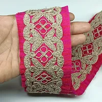 Designerbox Rani Pink Colour Lace with Light Gold(Look Like Silver) Dori Threads Embroidery Work Border for Bridal Dress, Gown, Dupatta, Sarees, Wedding Outfits ( Pack of 4.5 Meter) Size : 6cm-thumb2
