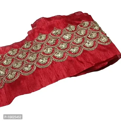 Designerbox Red Colour Lace with Golden Dori and Sequence Threads Embroidery Work Border for Bridal Dress, Gown, Dupatta, Sarees, Wedding Outfits ( Pack of 4.5 Meter) Size : 8.5cm-thumb0