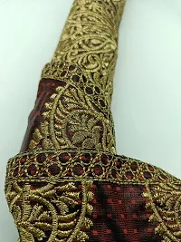 Designerbox Maroon Colour Lace with Golden kassab Threads Embroidery Work Border for Bridal Dress, Gown, Dupatta, Sarees, Wedding Outfits (Pack of 4.5 Meter) Size : 5.6 Inch-thumb3