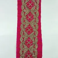 Designerbox Rani Pink Colour Lace with Light Gold(Look Like Silver) Dori Threads Embroidery Work Border for Bridal Dress, Gown, Dupatta, Sarees, Wedding Outfits ( Pack of 4.5 Meter) Size : 6cm-thumb1