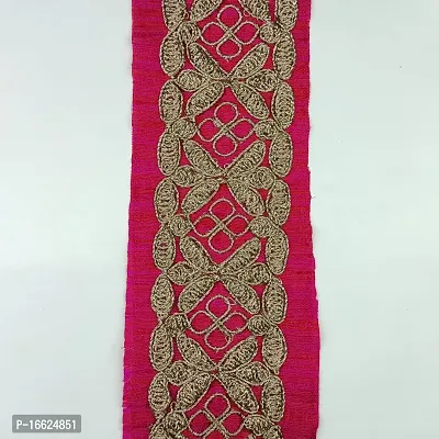 Designerbox Rani Pink Colour Lace with Light Gold(Look Like Silver) Dori Threads Embroidery Work Border for Bridal Dress, Gown, Dupatta, Sarees, Wedding Outfits ( Pack of 4.5 Meter) Size : 6cm-thumb2