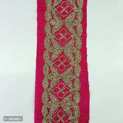 Designerbox Rani Pink Colour Lace with Light Gold(Look Like Silver) Dori Threads Embroidery Work Border for Bridal Dress, Gown, Dupatta, Sarees, Wedding Outfits ( Pack of 4.5 Meter) Size : 6cm-thumb2