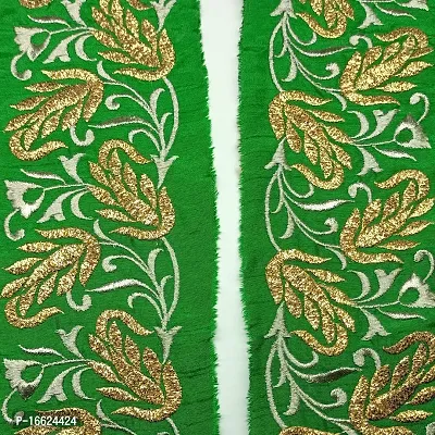 Designerbox Green lace with Light Golden kasab and Badla Embroidery Work Border for Bridal Dress, Gown, Dupatta, Sarees, Wedding Outfits (Pack of 1.9 Meter) Width : 3 Inch-thumb4