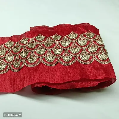 Designerbox Red Colour Lace with Golden Dori and Sequence Threads Embroidery Work Border for Bridal Dress, Gown, Dupatta, Sarees, Wedding Outfits ( Pack of 4.5 Meter) Size : 8.5cm-thumb3
