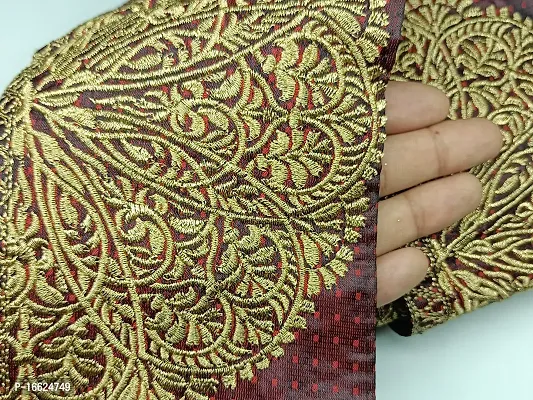 Designerbox Maroon Colour Lace with Golden kassab Threads Embroidery Work Border for Bridal Dress, Gown, Dupatta, Sarees, Wedding Outfits (Pack of 4.5 Meter) Size : 5.6 Inch-thumb5