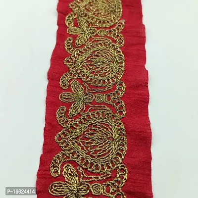 Designerbox Red Colour Lace with Golden Dori Threads Drop Design Embroidery Work Border for Bridal Dress, Gown, Dupatta, Sarees, Wedding Outfits ( Pack of 4.5 Meter) Size : 7cm-thumb4