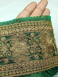 Designerbox Green Colour Lace with Golden kassab Threads Flower Design Embroidery Work Border for Bridal Dress, Gown, Dupatta, Sarees, Wedding Outfits (Pack of 7.5 Meter) Width : 9.5 cm-thumb2