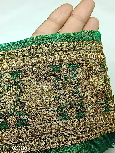 Designerbox Green Colour Lace with Golden kassab Threads Flower Design Embroidery Work Border for Bridal Dress, Gown, Dupatta, Sarees, Wedding Outfits (Pack of 7.5 Meter) Width : 9.5 cm-thumb3