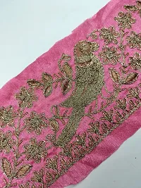 Designerbox Pink Colour Lace with Bird Design Golden Threads Embroidery Work Border for Bridal Dress, Gown, Dupatta, Sarees, Wedding Outfits (Pack of 4.5 Meter) Width : 4.1 Inch-thumb2