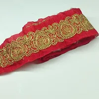 Designerbox Red Colour Lace with Golden Dori Threads Drop Design Embroidery Work Border for Bridal Dress, Gown, Dupatta, Sarees, Wedding Outfits ( Pack of 4.5 Meter) Size : 7cm-thumb2