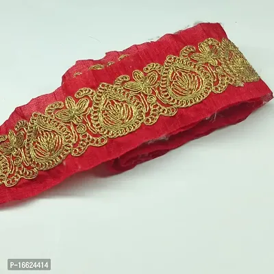 Designerbox Red Colour Lace with Golden Dori Threads Drop Design Embroidery Work Border for Bridal Dress, Gown, Dupatta, Sarees, Wedding Outfits ( Pack of 4.5 Meter) Size : 7cm-thumb3