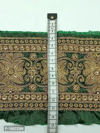 Designerbox Green Colour Lace with Golden kassab Threads Flower Design Embroidery Work Border for Bridal Dress, Gown, Dupatta, Sarees, Wedding Outfits (Pack of 7.5 Meter) Width : 9.5 cm-thumb5