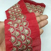 Designerbox Red Colour Lace with Golden Dori and Sequence Threads Embroidery Work Border for Bridal Dress, Gown, Dupatta, Sarees, Wedding Outfits ( Pack of 4.5 Meter) Size : 8.5cm-thumb1