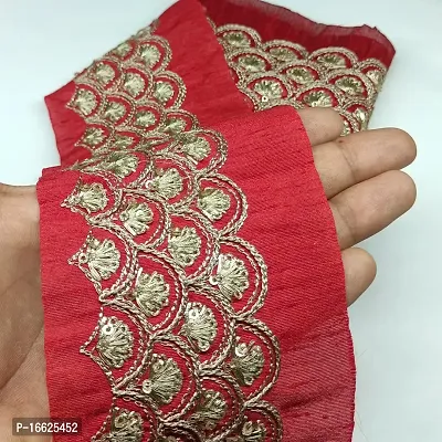Designerbox Red Colour Lace with Golden Dori and Sequence Threads Embroidery Work Border for Bridal Dress, Gown, Dupatta, Sarees, Wedding Outfits ( Pack of 4.5 Meter) Size : 8.5cm-thumb2