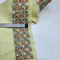 Designerbox Lemon Yellow Georgette , Chawltaka Cross Stitch lace with miror Work Threads Embroidery lace Border for Bridal Dress, Gown, Dupatta, Sarees, Wedding ( Pack of 2.95 Meter) Width : 5 cm-thumb2