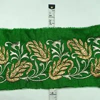 Designerbox Green lace with Light Golden kasab and Badla Embroidery Work Border for Bridal Dress, Gown, Dupatta, Sarees, Wedding Outfits (Pack of 1.9 Meter) Width : 3 Inch-thumb2