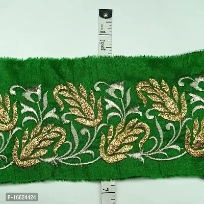 Designerbox Green lace with Light Golden kasab and Badla Embroidery Work Border for Bridal Dress, Gown, Dupatta, Sarees, Wedding Outfits (Pack of 1.9 Meter) Width : 3 Inch-thumb3