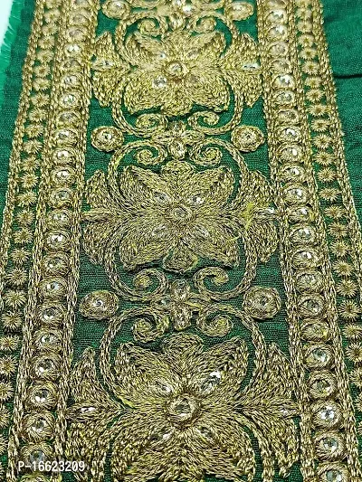 Designerbox Green Colour Lace with Golden kassab Threads Flower Design Embroidery Work Border for Bridal Dress, Gown, Dupatta, Sarees, Wedding Outfits (Pack of 7.5 Meter) Width : 9.5 cm