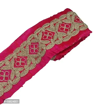 Designerbox Rani Pink Colour Lace with Light Gold(Look Like Silver) Dori Threads Embroidery Work Border for Bridal Dress, Gown, Dupatta, Sarees, Wedding Outfits ( Pack of 4.5 Meter) Size : 6cm-thumb0