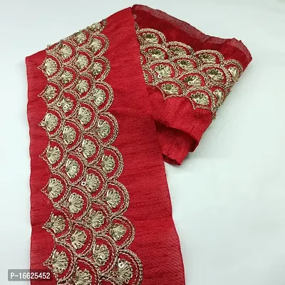 Designerbox Red Colour Lace with Golden Dori and Sequence Threads Embroidery Work Border for Bridal Dress, Gown, Dupatta, Sarees, Wedding Outfits ( Pack of 4.5 Meter) Size : 8.5cm-thumb5