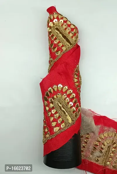 Designerbox Red Colour Lace with Golden Threads with Tikli Embroidery Work Border for uses Bridal Dress, Gown, Dupatta, Sarees, Wedding Outfits (Pack of 4.5 Meter) Size : 7.5cm-thumb2