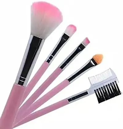 MeeTo Makeup Brushes Professional 5Pcs Make up Brushes Set Premium Synthetic Kabuki Foundation Blending Brush Face Powder Blush Concealers Eye Shadows, Pink Color