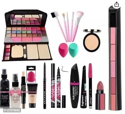 6155 makeup kit 5 Pink Brush Compact powder Primer Fixer Foundation 5 in 1 Lipstick 3 Beauty Blender 3 in 1 Mascarra Kajal Contour stick (36 h pack of 2)-thumb0