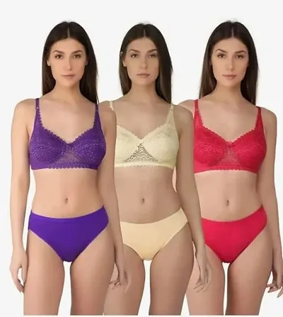 Swastik Women's Cotton Non-Padded Full Coverage Multicolor Bra Combo Pack of 3