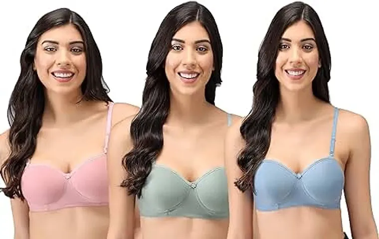 Pack Of 3 Womens Cotton Lightly Padded Half Cup Non-Wired T-Shirt Bra Combo
