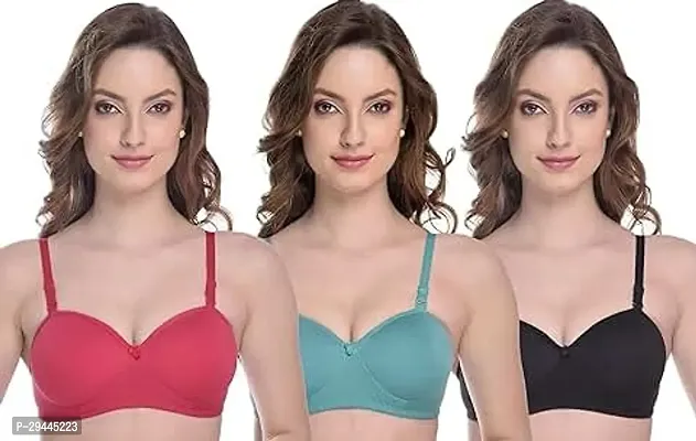 Stylish Multicoloured Cotton Solid Bra For Women Pack Of 3