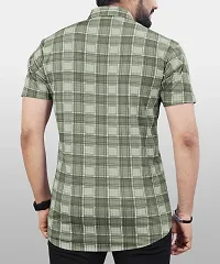 Stylish Green Cotton Spandex Printed Short Sleeves Casual Shirts For Men-thumb1