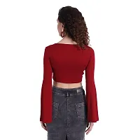 COLOR CAPITAL Splice Neck Bell Sleeves Top-thumb3