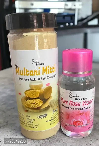 Multani ,mitti Face Pack Miti Powder  200gm +100ml Rose Water Natural Skin Care Products